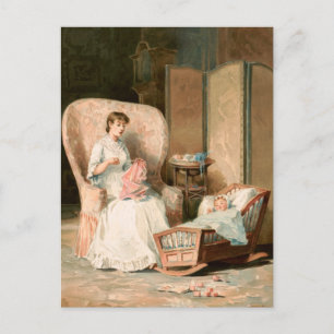 Vintage 1888 Mutter und schlafendes Baby, restauri Postkarte