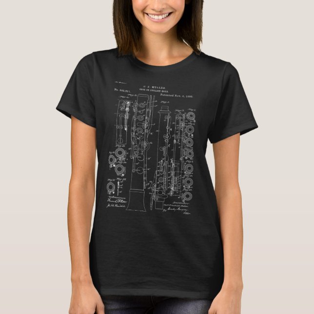 Vintage 1888 Patent Print Oboe Player T-Shirt (Vorderseite)
