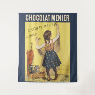 Vintage 1892 Chocolat Menier Französisches Mädchen Wandteppich