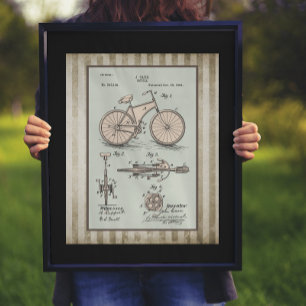 Vintage 1894 Carr Fahrrad Patent Poster