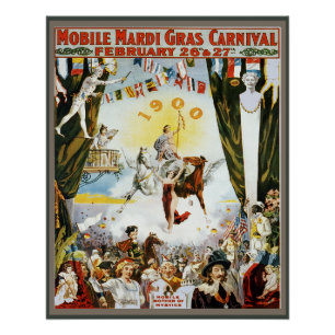 Vintage 1900 Mobile Mardi Gras Karneval Poster Kun