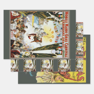 Vintage 1900 Mobile Mardi Gras Karneval Poster Kun Geschenkpapier Set