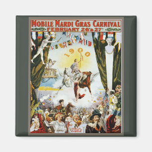 Vintage 1900 Mobile Mardi Gras Karneval Poster Kun Magnet