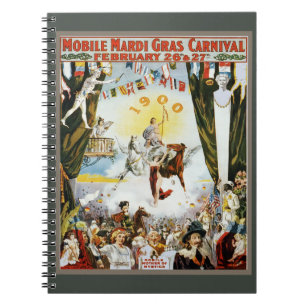 Vintage 1900 Mobile Mardi Gras Karneval Poster Kun Notizblock