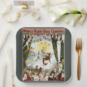 Vintage 1900 Mobile Mardi Gras Karneval Poster Kun Pappteller