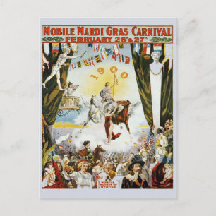 Vintage 1900 Mobile Mardi Gras Karneval Poster Kun Postkarte