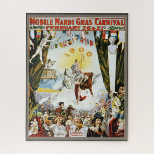 Vintage 1900 Mobile Mardi Gras Karneval Poster Kun Puzzle