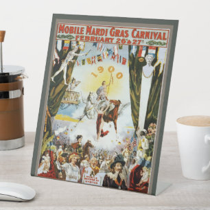Vintage 1900 Mobile Mardi Gras Karneval Poster Kun Sockelschild