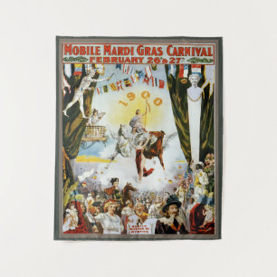 Vintage 1900 Mobile Mardi Gras Karneval Poster Kun Wandteppich