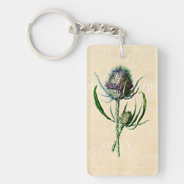 Vintage 1902 Scottish-Distel-Antiken-Wildblume Schlüsselanhänger (Vorderseite)
