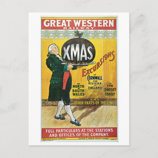 Vintage 1903 Briten-Weihnachtszug-Reiseanzeige Feiertagspostkarte (Vorderseite)