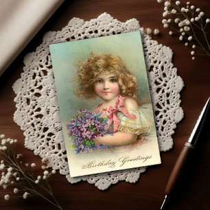 Vintage 1904 Blondes Mädchen Veilchen Geburtstag Postkarte
