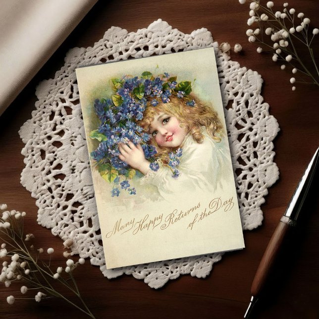 Vintage 1904 Mädchen Veilchen Geburtstag  Postkarte (Von Creator hochgeladen)