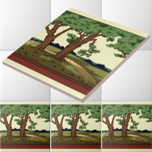 Vintage 1905 Arts And Crafts Stil Eichenlandschaft Fliese