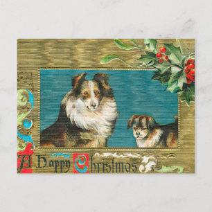 Vintage 1908 Collie-Hunde Gold Frohe Weihnachten