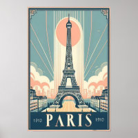 Vintage 1910 Paris Eiffelturm Art Deco Poster