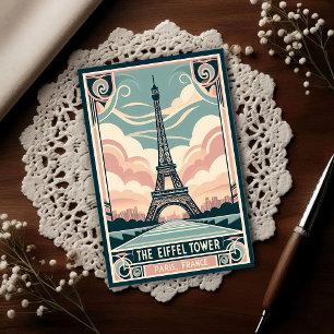 Vintage 1910 Paris Eiffelturm Art Deco Poster Postkarte