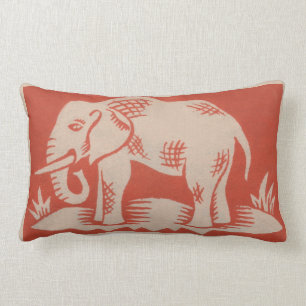 Vintage 1910's orange Elefant-Kunstthrow-Kissen Lendenkissen