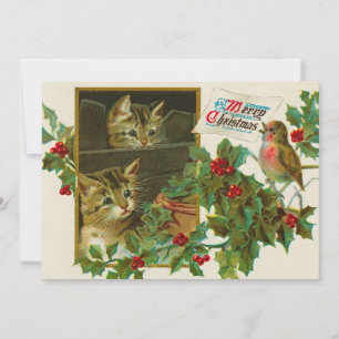 Vintage 1911 Katzen mit Vogel Frohe Weihnachten Karte