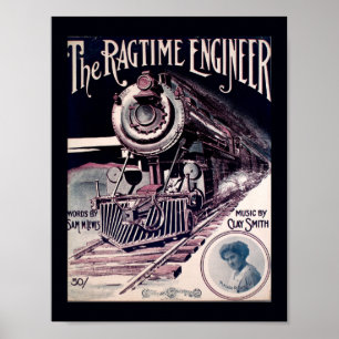 Vintage 1912 Musik The Ragtime Engineer Cover Art Poster
