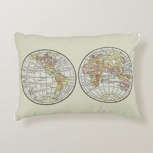 Vintage 1916 Weltkarte Globus Hemisphären Poster Dekokissen