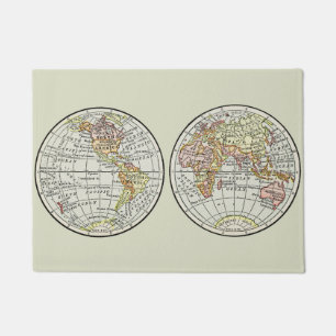 Vintage 1916 Weltkarte Globus Hemisphären Poster Fußmatte