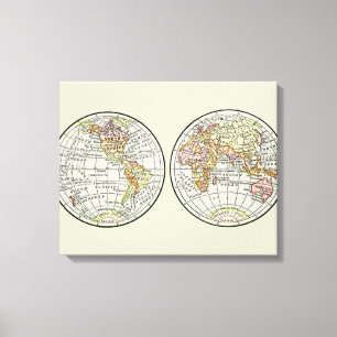 Vintage 1916 Weltkarte Globus Hemisphären Poster Leinwanddruck