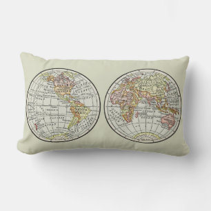 Vintage 1916 Weltkarte Globus Hemisphären Poster Lendenkissen