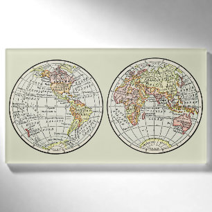 Vintage 1916 Weltkarte Globus Hemisphären Poster Namenschild