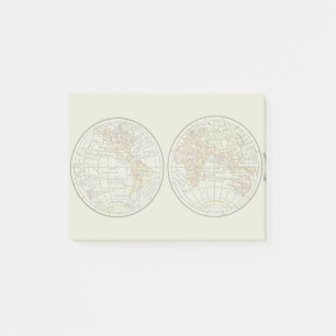 Vintage 1916 Weltkarte Globus Hemisphären Poster Post-it Klebezettel