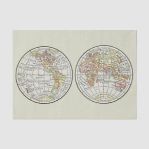 Vintage 1916 Weltkarte Globus Hemisphären Poster Seidenpapier