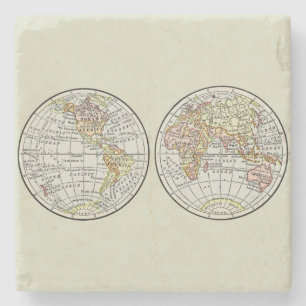 Vintage 1916 Weltkarte Globus Hemisphären Poster Steinuntersetzer