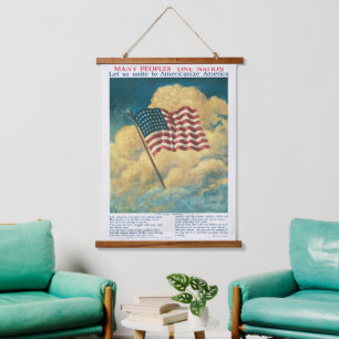 Vintage 1917 WWI patriotische US-Flagge Geschichts Wandteppich Mit Holzrahmen