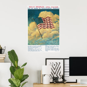 Vintage 1917 WWI patriotisches US-Flaggen-Geschich Poster