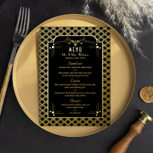 Vintage 1920er Art Deco Gatsby Hochzeitsmenü Folieneinladung