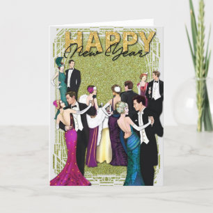 Vintage 1920er Flapper Art Deco New Years Party Feiertagskarte