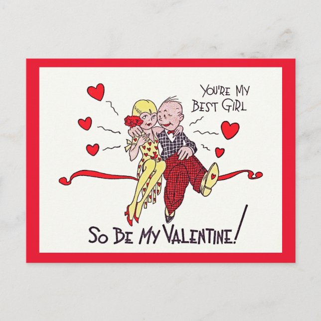 Vintage 1920er Flapper Valentine Postkarte (Vorderseite)