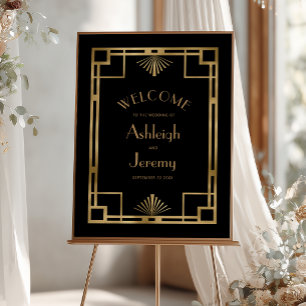 Vintage 1920er Jahre Deco Goldrahmen schwarze Hoch Poster