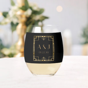 Vintage 1920er Jahre Deco Monogramm Schwarz Gold H Weinglas Ohne Stiel