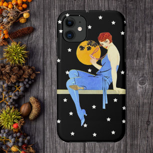 Vintage 1920er Jahre Flapper Lady Mond Sterne Rote iPhone 11 Hülle