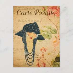 Vintage 1920er Jahre Frauen mit Hut und Halskette Postkarte