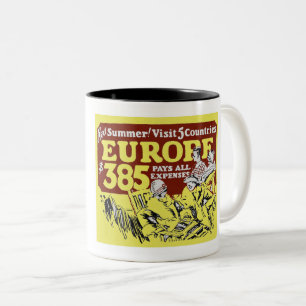 VINTAGE 1920ER KREUZFAHRT NACH EUROPA ANZEIGE ZWEIFARBIGE TASSE