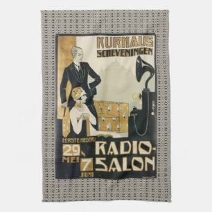 Vintage 1920er Niederlande Radio Salon Geschirrtuch