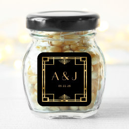 Vintage 1920s Deco Frame Gold Black Wedding Quadratischer Aufkleber