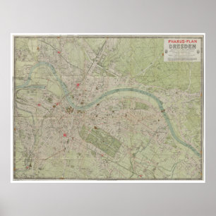 Vintage 1923 Plan Karte von Dresden Deutschland Poster