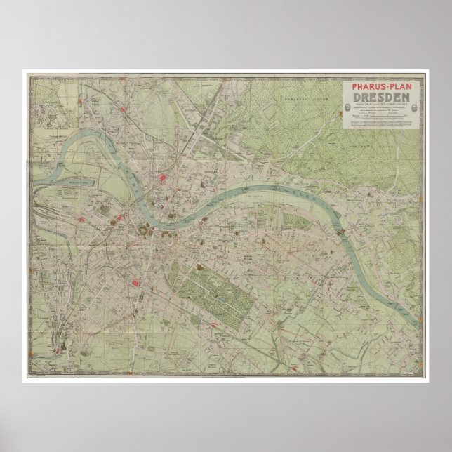 Vintage 1923 Plan Map of Dresden Germany Poster (Vorne)