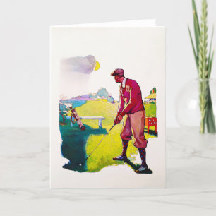 Vintage 1931 Golfer Wasserfarben-Grußkarte Feiertagskarte