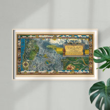 Vintage 1932 Oregon Trail Restored Extra Large Map