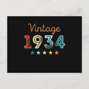 Vintage 1934 90. Geburtstag Retro-Geschenk 90 Jahr Postkarte