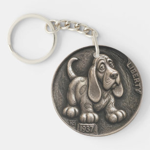 Vintage 1937 Hobo Nickel Basset Hound Hund Schlüsselanhänger